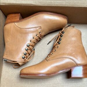 Tan Leather Lace-Up Ankle Boots